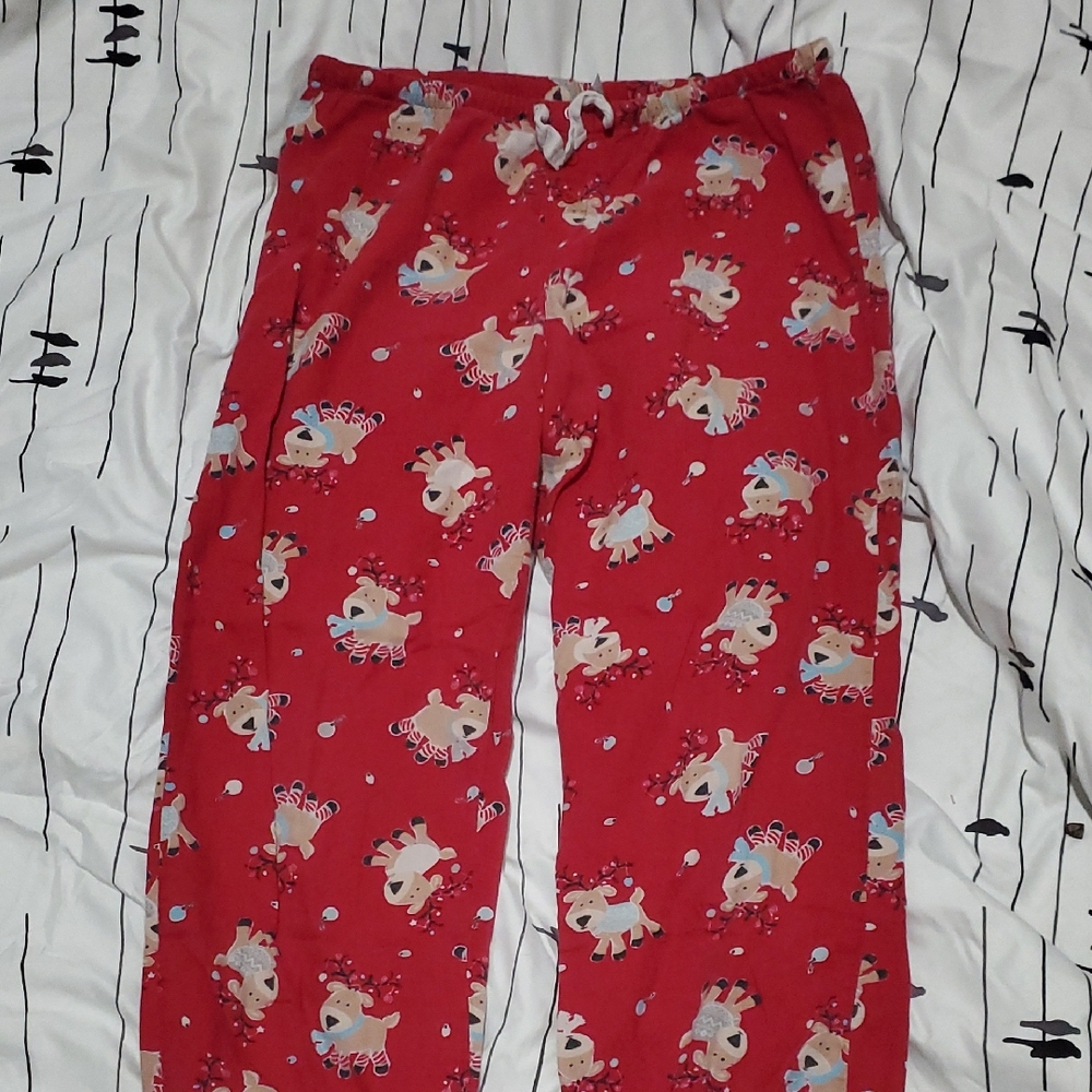 Red Women's Pajamas with Reindeer Print